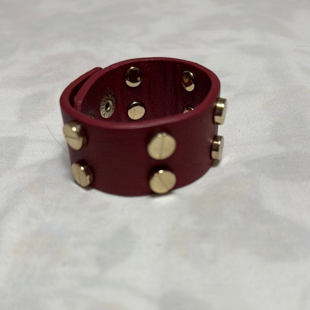 Gold Studded Red Leather Bracelet